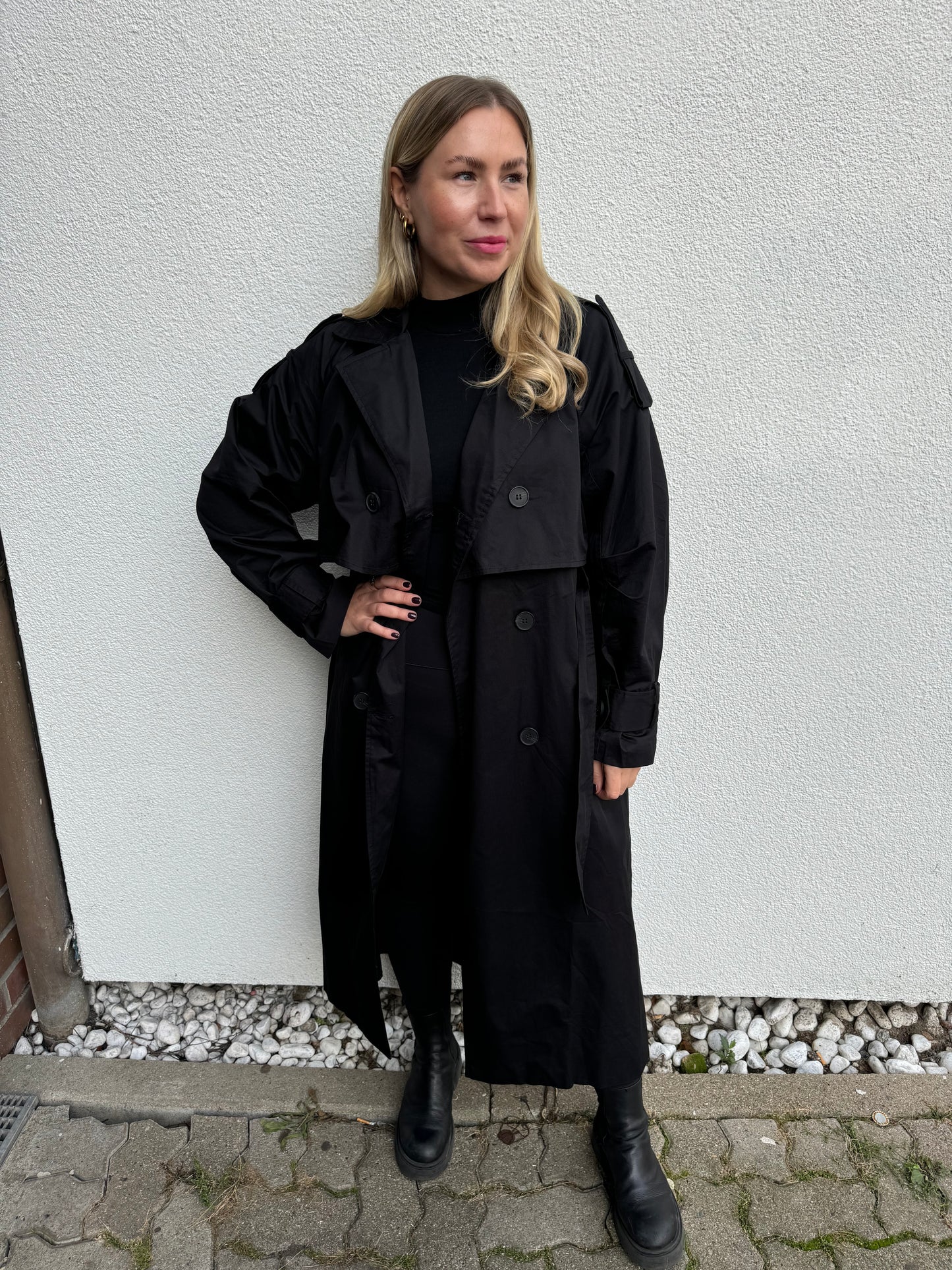 Trenchcoat Maxi Lang Schwarz