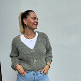 Strickjacke Bouclé Alpaka Grün