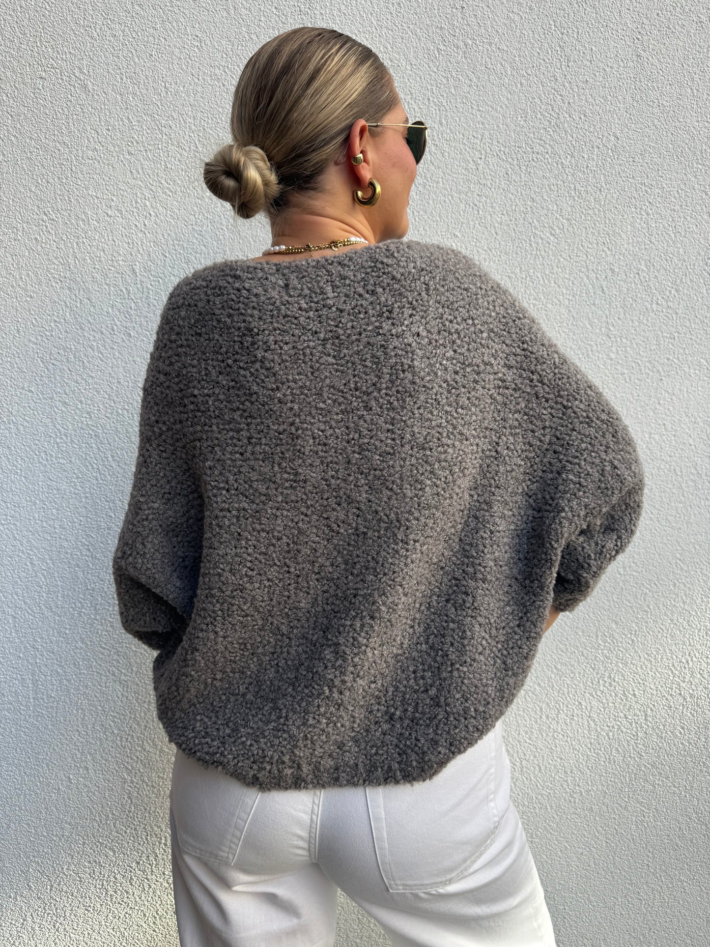 Strickpullover Bouclé Alpaka Grau