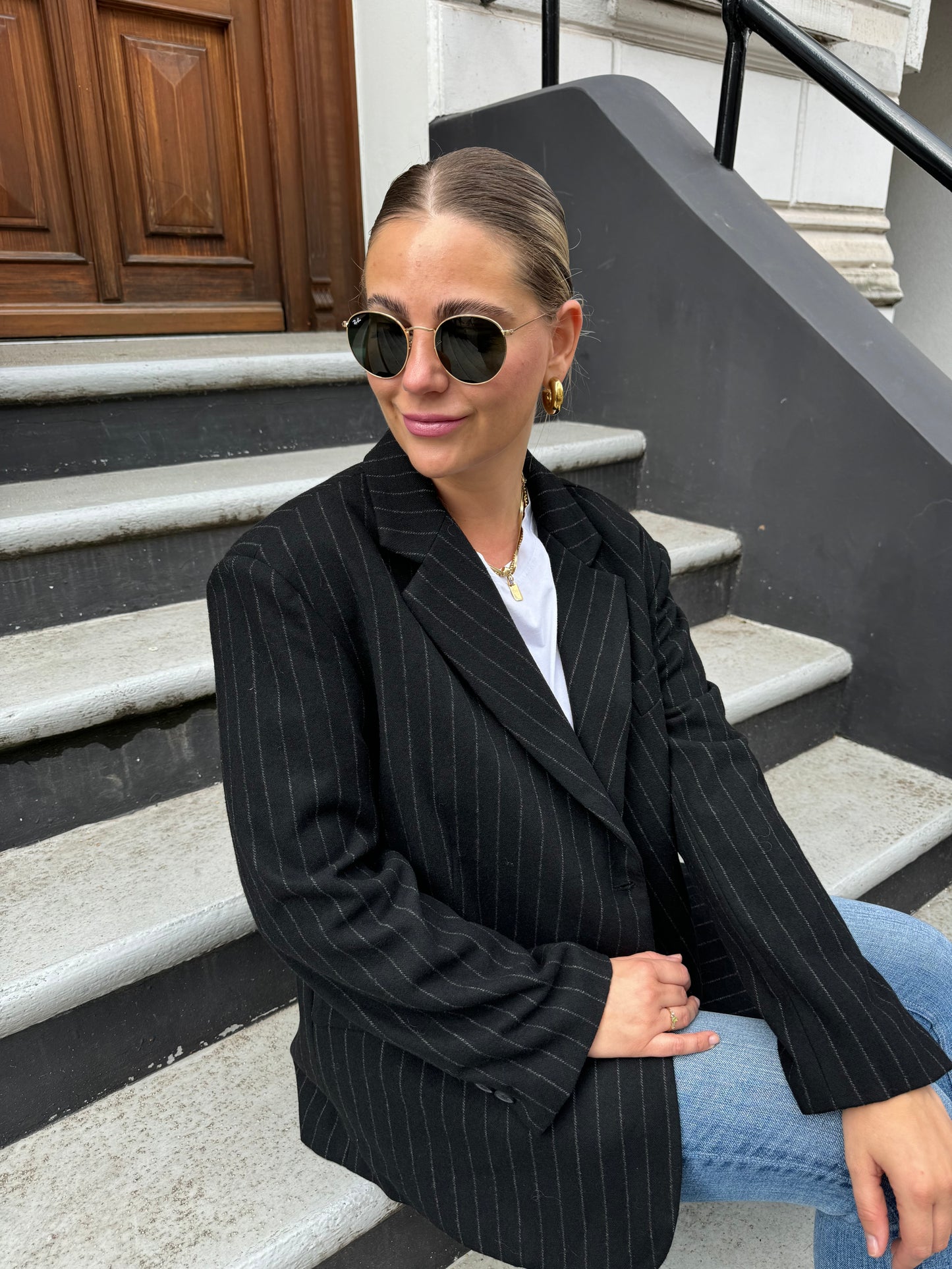 Oversized Blazer Nadelstreifen Schwarz