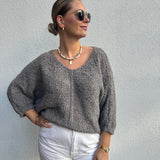 Strickpullover Bouclé Alpaka Grau