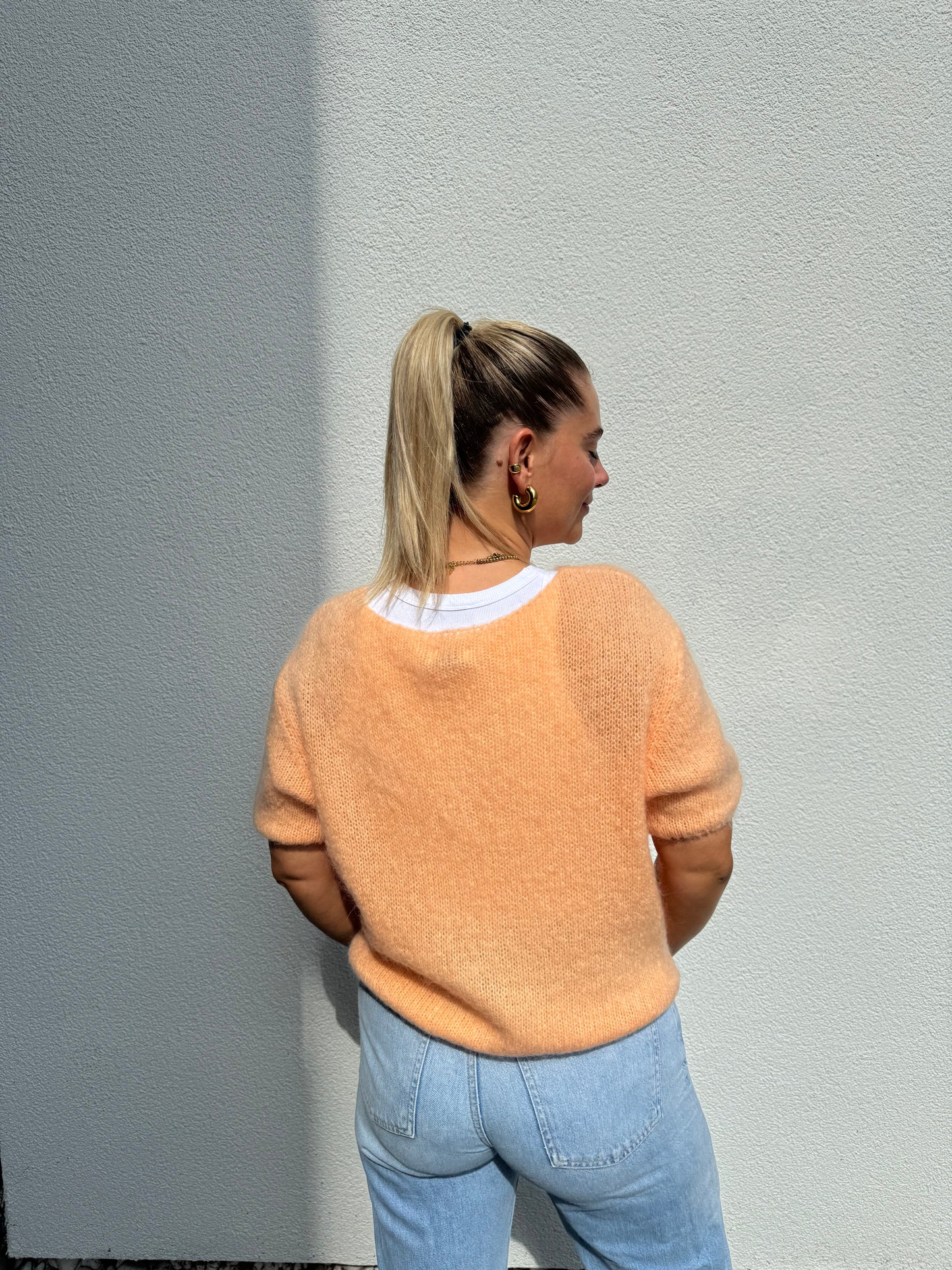 Strickpullover Mohair/ Wolle Kurzarm Pfirsich Pastell