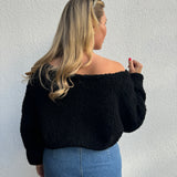 Strickjacke Bouclé Alpaka Schwarz