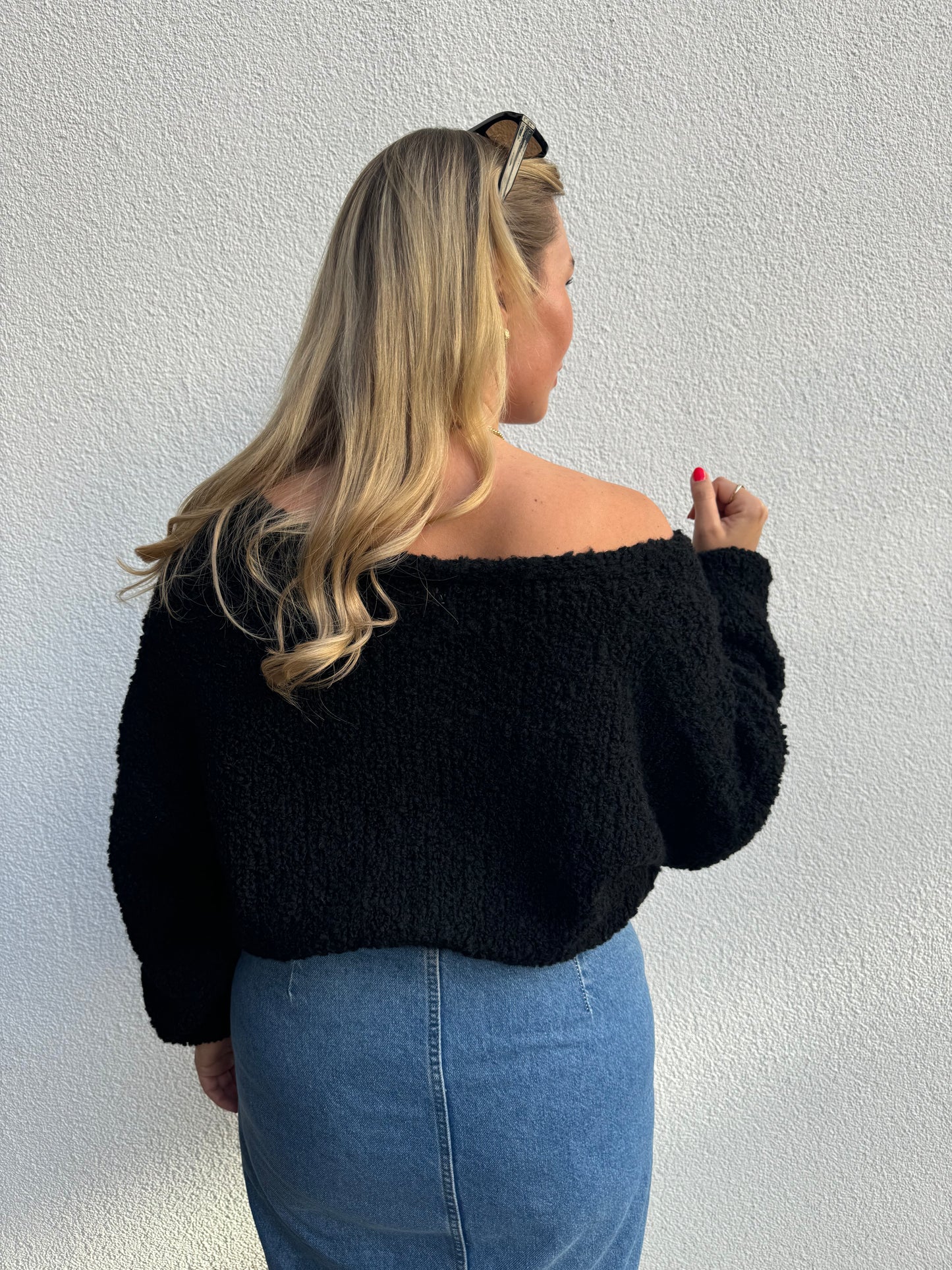 Strickjacke Bouclé Alpaka Schwarz