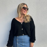 Strickjacke Bouclé Alpaka Schwarz