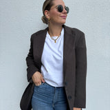 Oversized Long Blazer mit Muster Dunkelbraun Schokolade