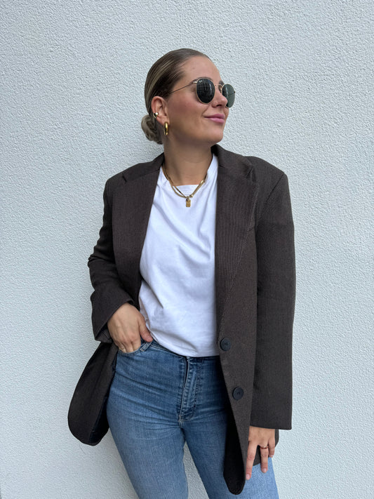 Oversized Long Blazer mit Muster Dunkelbraun Schokolade