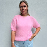 Strickpullover Mohair Wolle Kurzarm Rosa Pastell