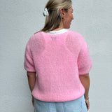 Strickpullover Mohair Wolle Kurzarm Rosa Pastell