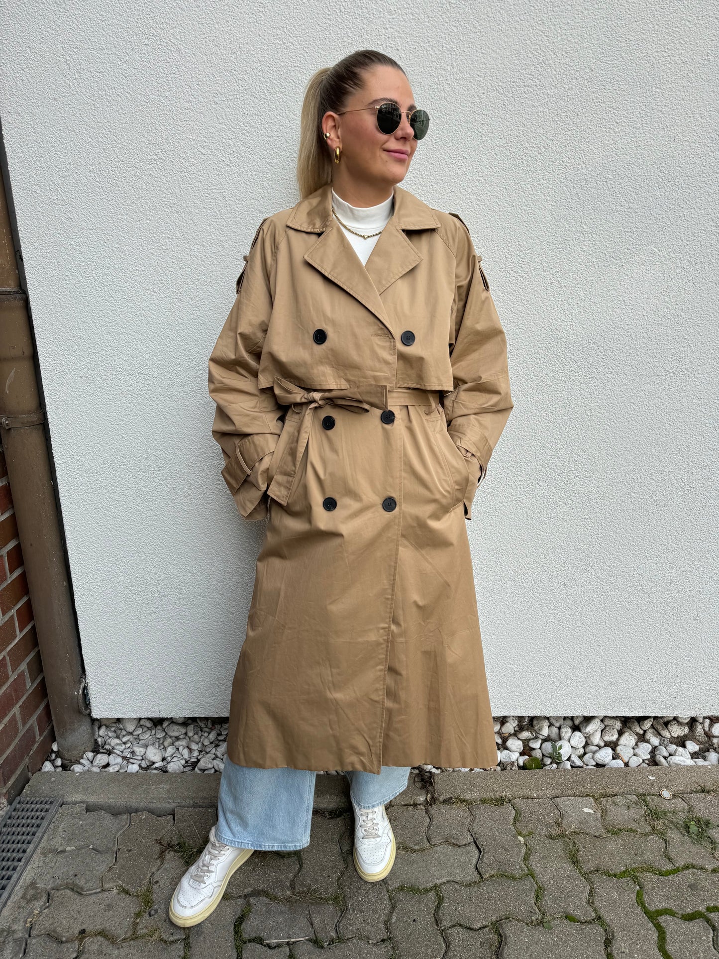 Trenchcoat Maxi Lang Beige