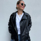 Lederjacke mit silberner Hardware Schwarz