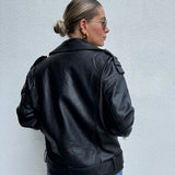 Lederjacke mit silberner Hardware Schwarz