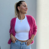 Strickjacke Kid Mohair 80% Fuchsia Pink