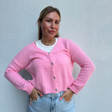 Strickjacke Perlmuttknöpfe Alpaka Rosa Pastell
