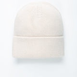 Beanie-Mütze mit Rippenstrick Schmal Hellbeige von vorne