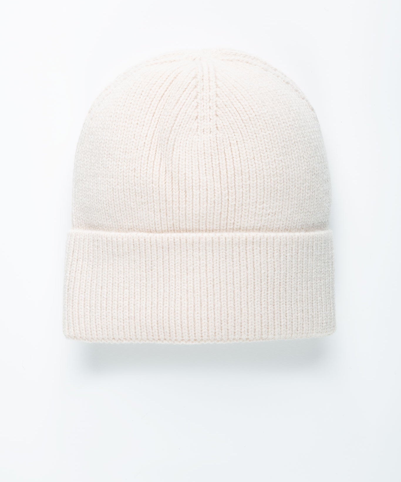 Beanie-Mütze mit Rippenstrick Schmal Hellbeige von vorne