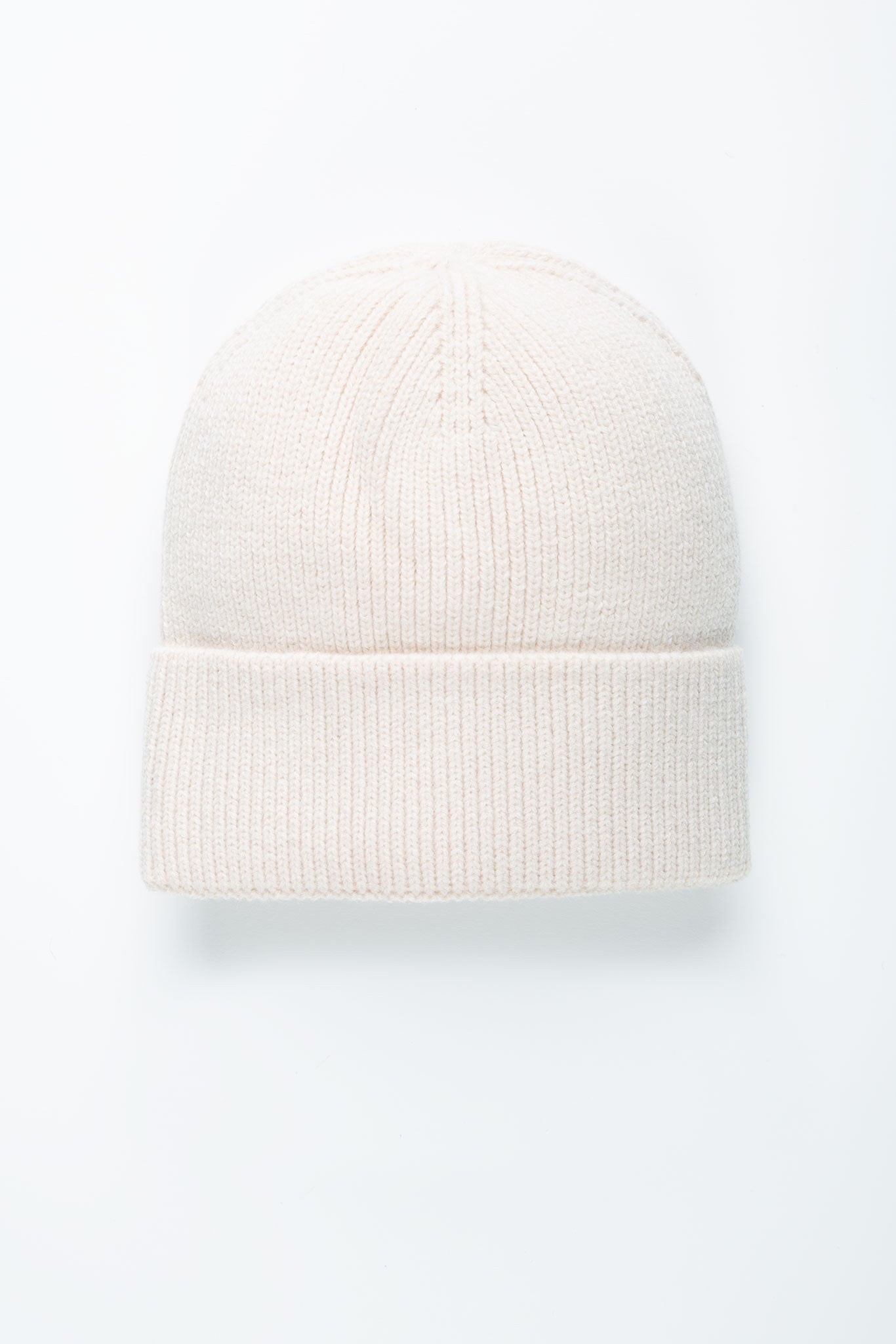Beanie-Mütze mit Rippenstrick Schmal Hellbeige von vorne