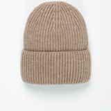 Beanie-Mütze mit Rippenstrick Medium Hellbraun Beige von vorne