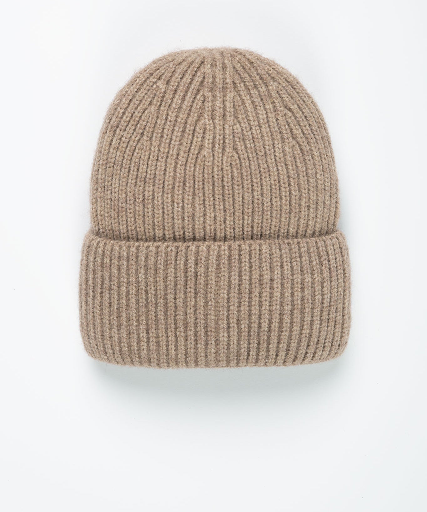 Beanie-Mütze mit Rippenstrick Medium Hellbraun Beige von vorne