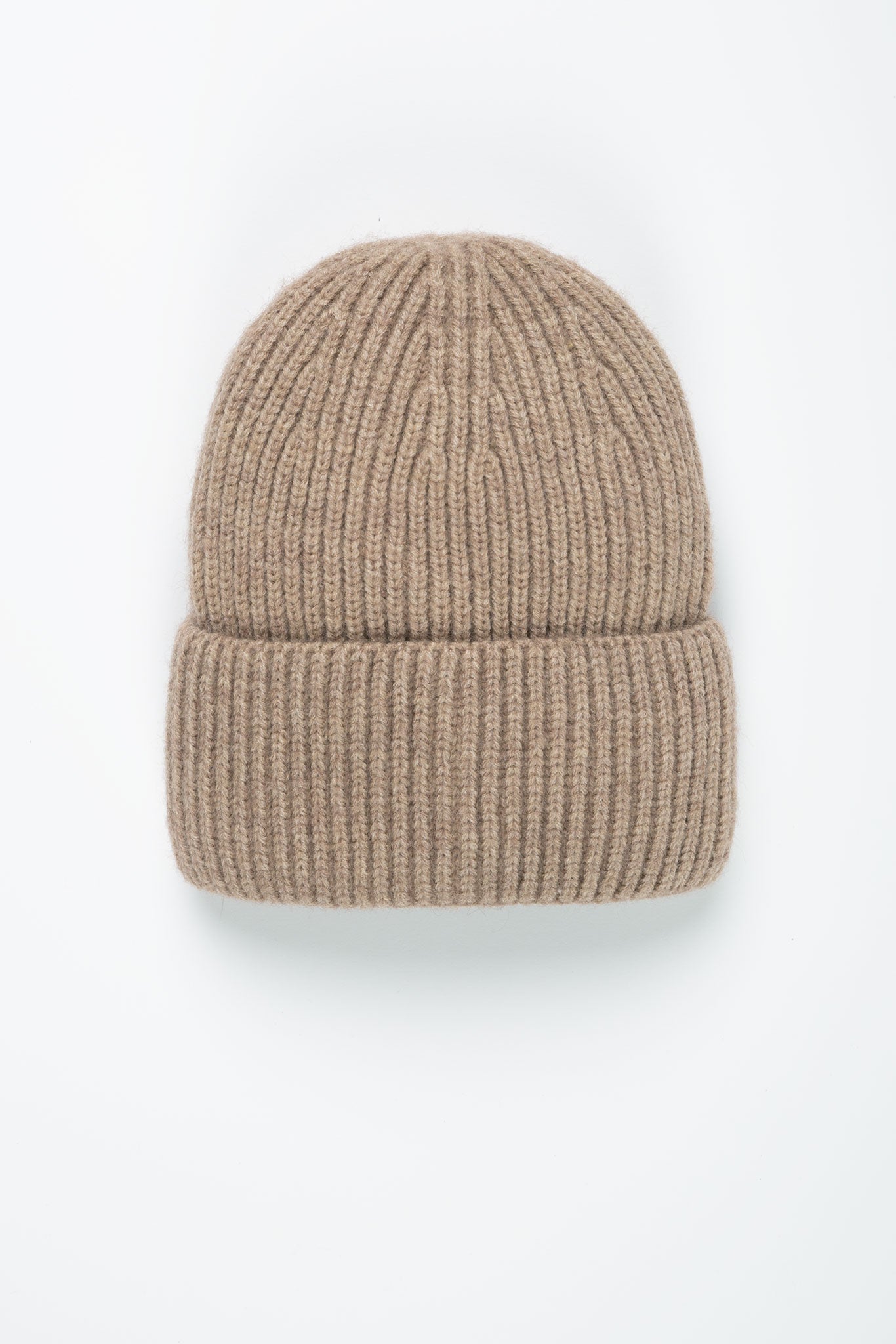 Beanie-Mütze mit Rippenstrick Medium Hellbraun Beige von vorne