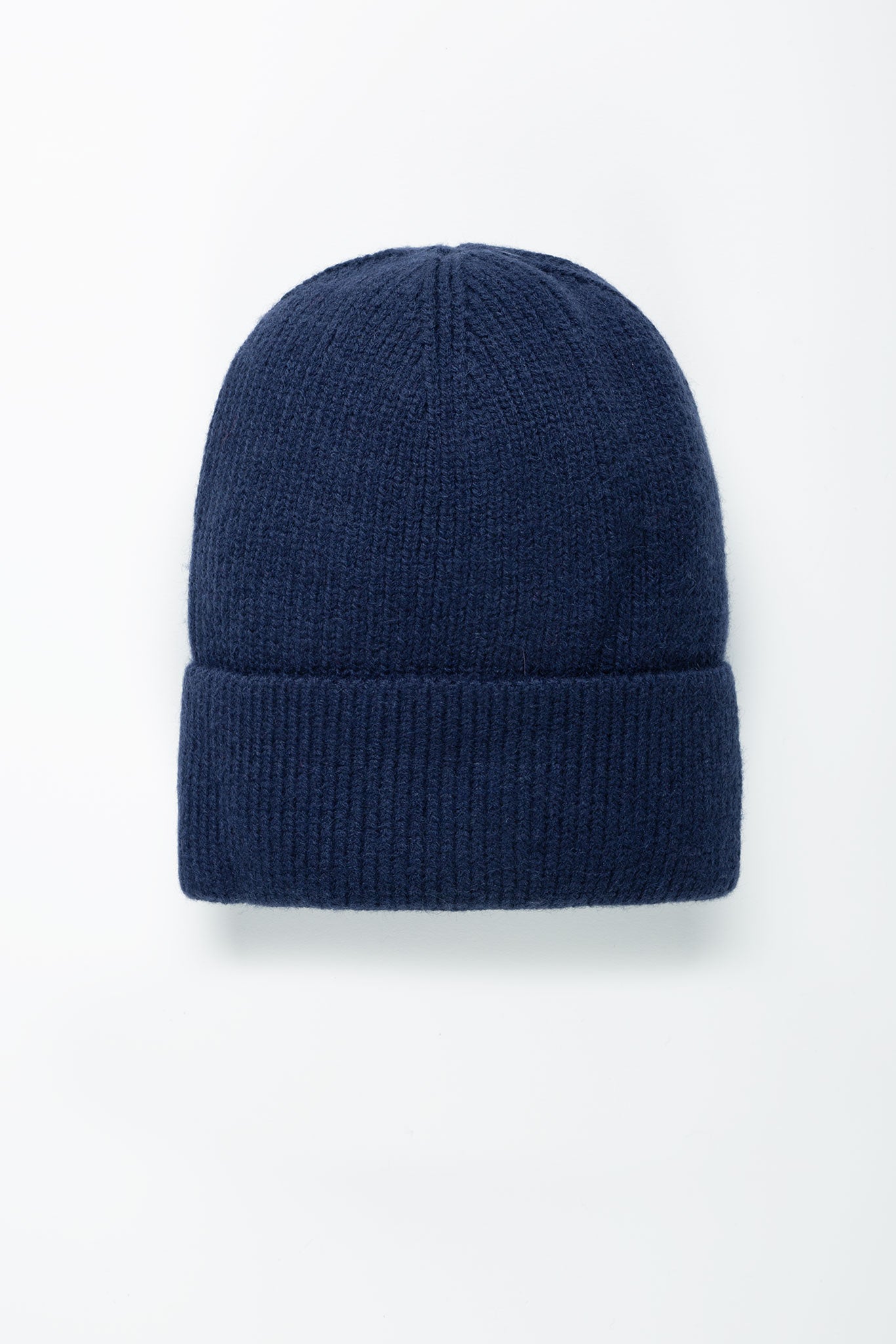 Beanie-Mütze mit Rippenstrick Schmal Dunkelblau Navy von vorne