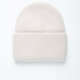Beanie-Mütze mit Rippenstrick Groß Hellbeige von vorne