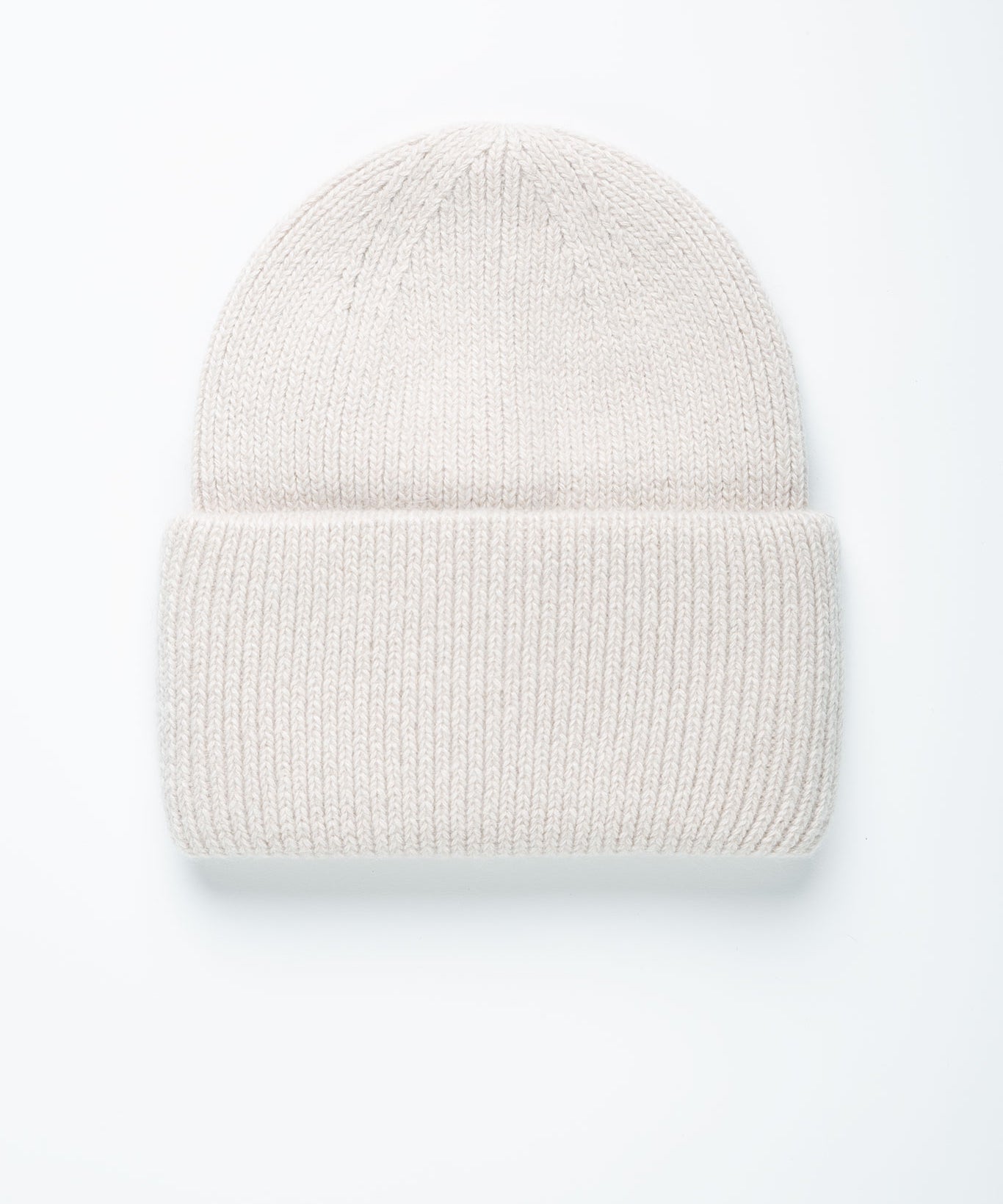 Beanie-Mütze mit Rippenstrick Groß Hellbeige von vorne